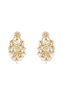 Gold Finish Kundan Polki Chandbali Earrings
