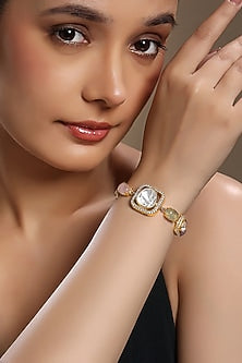 Micron Gold Finish Moissanite Kundan Polki & Cz Diamond Bracelet