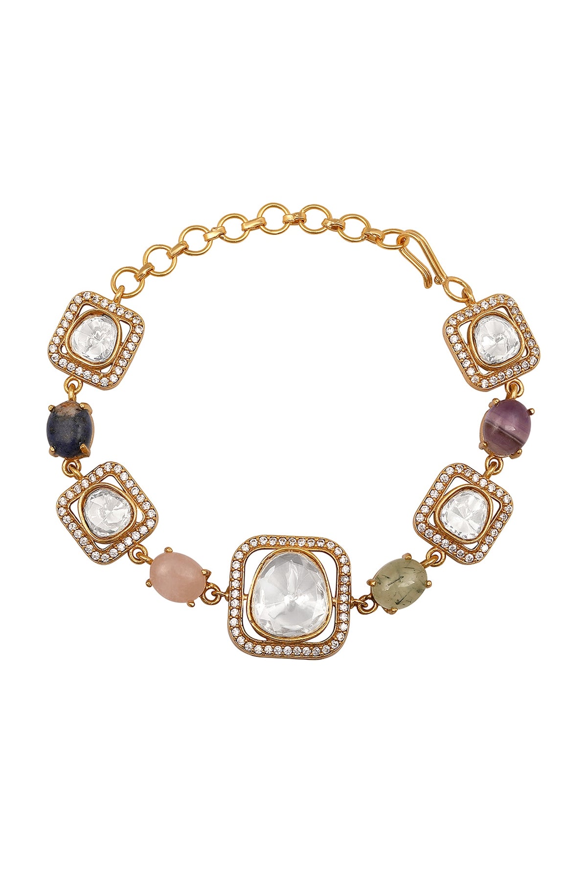 Micron Gold Finish Moissanite Kundan Polki & Cz Diamond Bracelet
