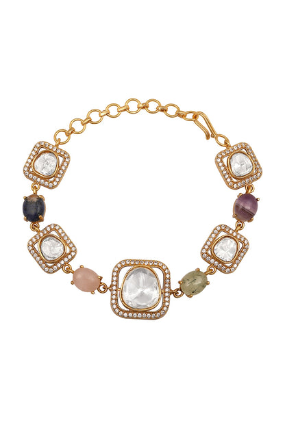 Micron Gold Finish Moissanite Kundan Polki & Cz Diamond Bracelet