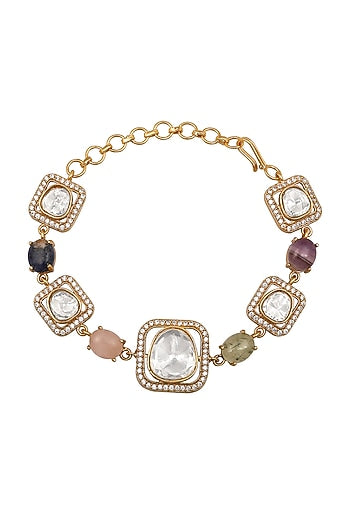 Micron Gold Finish Moissanite Kundan Polki & Cz Diamond Bracelet