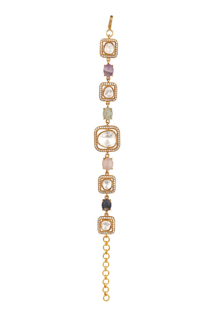 Micron Gold Finish Moissanite Kundan Polki & Cz Diamond Bracelet