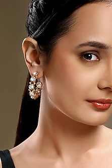 Micron Gold Finish Moissanite Kundan Polki & Cz Diamond Hoop Earrings