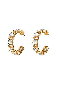 Micron Gold Finish Moissanite Kundan Polki & Cz Diamond Hoop Earrings
