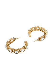 Micron Gold Finish Moissanite Kundan Polki & Cz Diamond Hoop Earrings