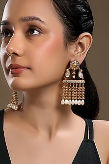 Micron Gold Finish Moissanite Kundan Polki & Mother of Pearl Dangler Earrings