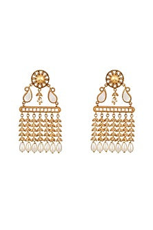 Micron Gold Finish Moissanite Kundan Polki & Mother of Pearl Dangler Earrings