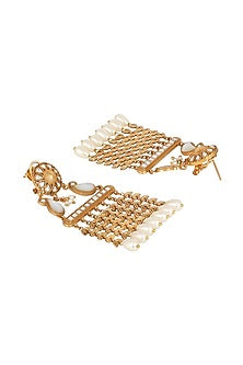 Micron Gold Finish Moissanite Kundan Polki & Mother of Pearl Dangler Earrings