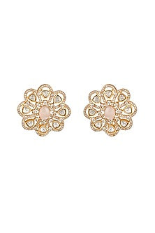 Micron Gold Finish Moissanite Kundan Polki & Cz Diamond Stud Earrings