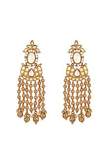 Micron Gold Finish Moissanite Kundan Polki & Mother of Pearl Enameled Dangler Earrings