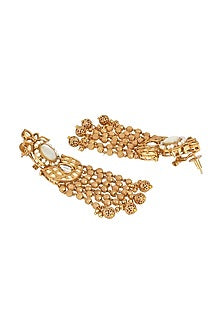 Micron Gold Finish Moissanite Kundan Polki & Mother of Pearl Enameled Dangler Earrings