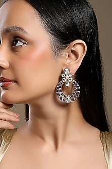 Micron Gold Finish Moissanite Kundan Polki & Topaz Stone Chandbali Earrings