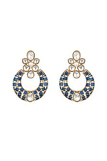 Micron Gold Finish Moissanite Kundan Polki & Topaz Stone Chandbali Earrings