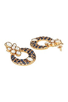 Micron Gold Finish Moissanite Kundan Polki & Topaz Stone Chandbali Earrings
