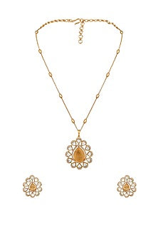 Micron Gold Finish Moissanite Kundan Polki & Cz Diamond Long Necklace Set