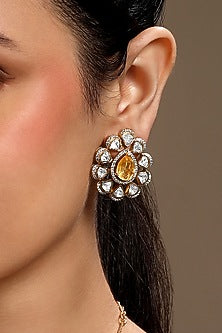 Micron Gold Finish Moissanite Kundan Polki & Cz Diamond Long Necklace Set