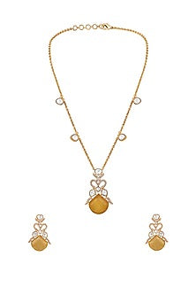 Micron Gold Finish Moissanite Kundan Polki & Cz Diamond Long Necklace Set