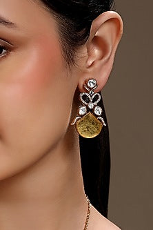 Micron Gold Finish Moissanite Kundan Polki & Cz Diamond Long Necklace Set