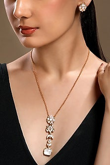 Micron Gold Finish Mother Of Pearl & Zirconia Long Necklace Set
