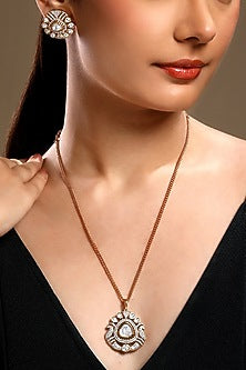 Micron Gold Finish Moissanite Kundan Polki & Zirconia Long Necklace Set