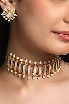 Micron Gold Finish Mother Of Pearl Choker Necklace Set