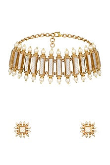 Micron Gold Finish Mother Of Pearl Choker Necklace Set