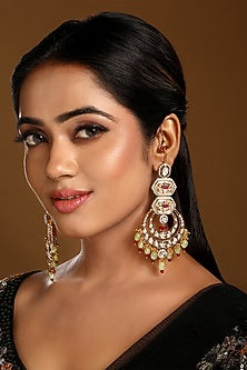 Micron Gold Finish Kundan Polki & Agatte Stone Enameled Chandbali Eachain