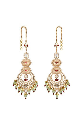 Micron Gold Finish Kundan Polki & Agatte Stone Enameled Chandbali Eachain