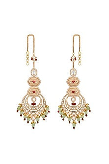 Micron Gold Finish Kundan Polki & Agatte Stone Enameled Chandbali Eachain