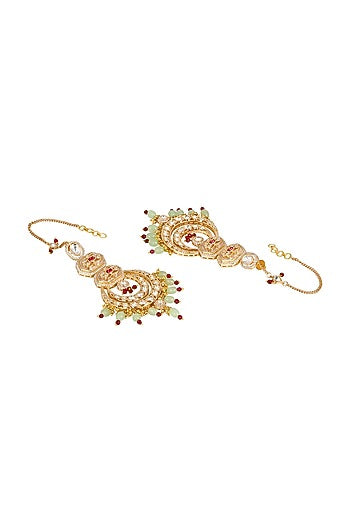 Micron Gold Finish Kundan Polki & Agatte Stone Enameled Chandbali Eachain