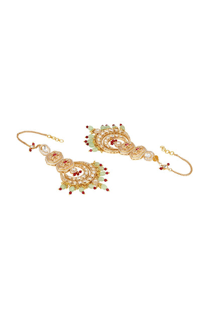 Micron Gold Finish Kundan Polki & Agatte Stone Enameled Chandbali Eachain