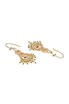 Micron Gold Finish Kundan Polki & Agatte Stone Enameled Chandbali Eachain