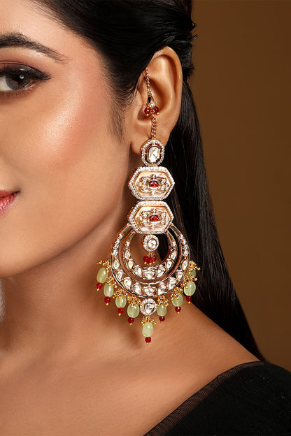 Micron Gold Finish Kundan Polki & Agatte Stone Enameled Chandbali Eachain