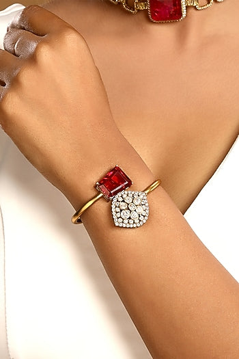 Micron Gold Finish Kundan Polki & Red Tourmaline Stone Enameled Bracelet