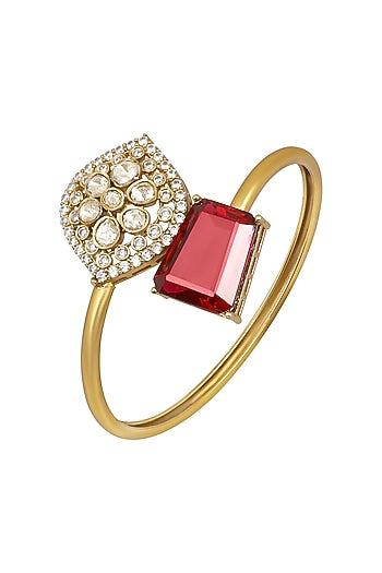 Micron Gold Finish Kundan Polki & Red Tourmaline Stone Enameled Bracelet