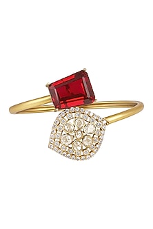 Micron Gold Finish Kundan Polki & Red Tourmaline Stone Enameled Bracelet