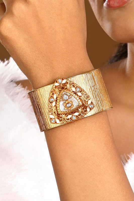 Micron Gold Finish Kundan Polki & Mother Of Pearl Cuff
