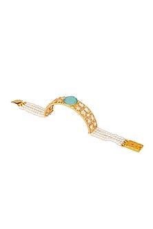 Gold Finish Kundan Polki & Green Onyx Tumble Handcrafted Bracelet