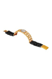 Gold Finish Kundan Polki & Grey Onyx Tumble Handcrafted Bracelet