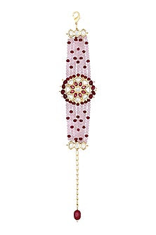 Gold Finish Pink Kundan Polki & Agates Stone Handcrafted Bracelet