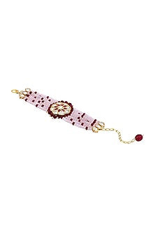 Gold Finish Pink Kundan Polki & Agates Stone Handcrafted Bracelet