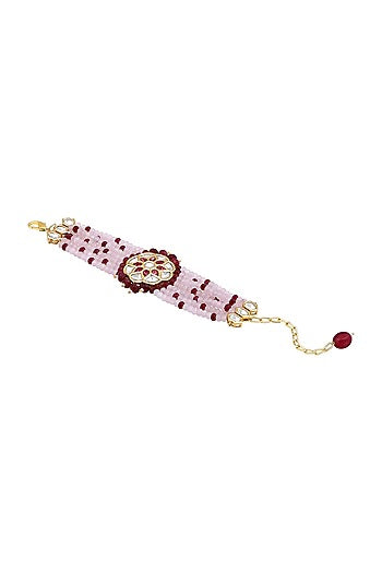 Gold Finish Pink Kundan Polki & Agates Stone Handcrafted Bracelet