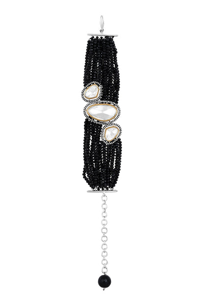 Two-Tone Finish Black Kundan Polki & Agates Stone Handcrafted Bracelet