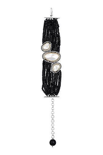 Two-Tone Finish Black Kundan Polki & Agates Stone Handcrafted Bracelet
