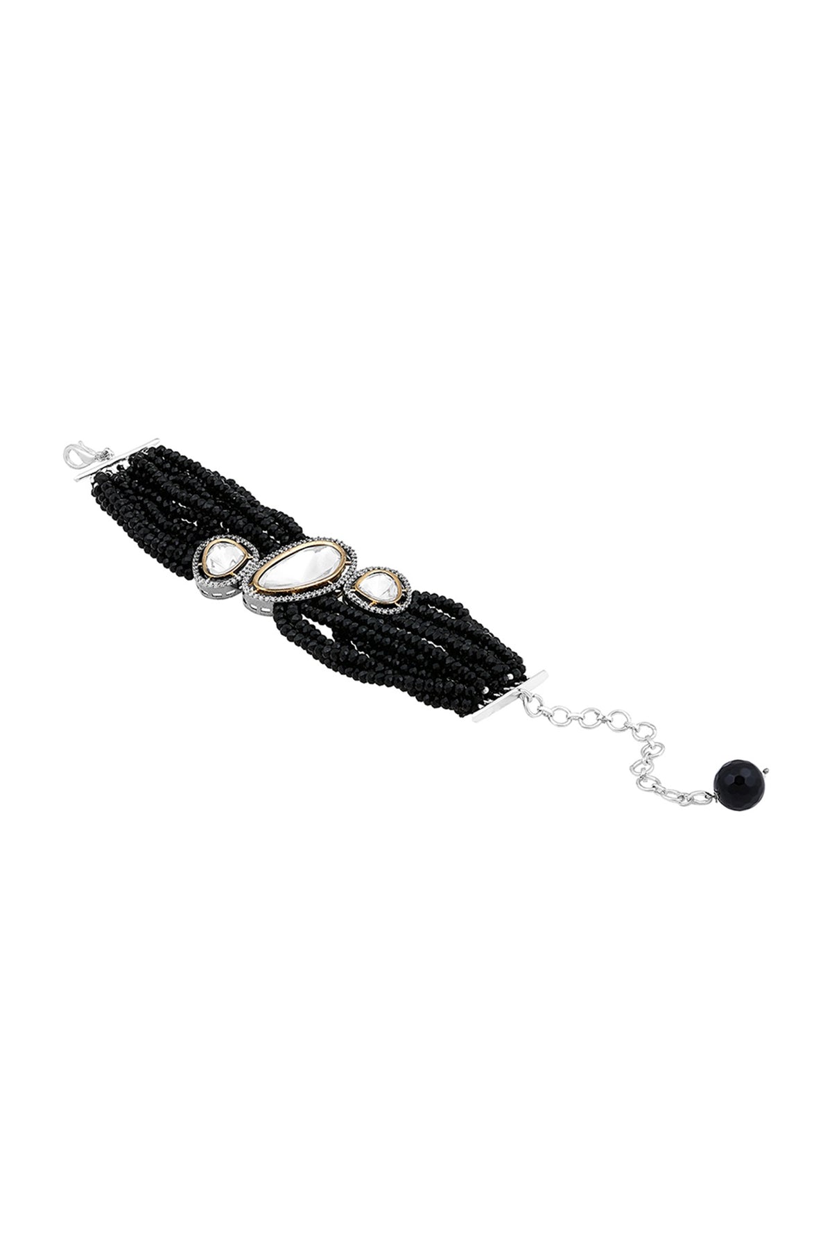 Two-Tone Finish Black Kundan Polki & Agates Stone Handcrafted Bracelet