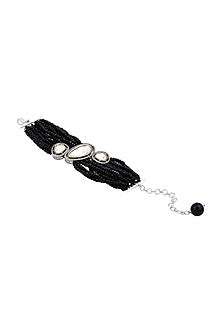 Two-Tone Finish Black Kundan Polki & Agates Stone Handcrafted Bracelet