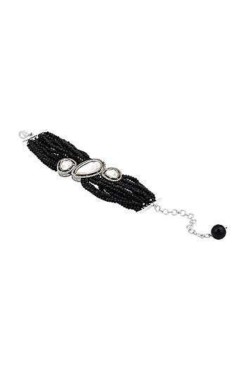 Two-Tone Finish Black Kundan Polki & Agates Stone Handcrafted Bracelet