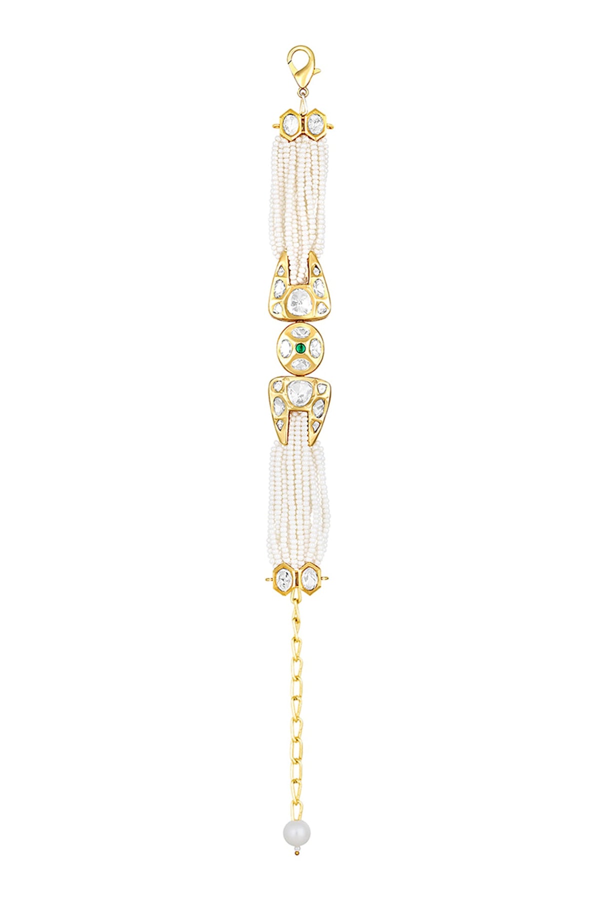 Gold Finish Cream Pearls & Kundan Polki Handcrafted Bracelet