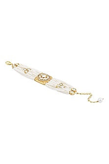 Gold Finish Cream Pearls & Kundan Polki Handcrafted Bracelet