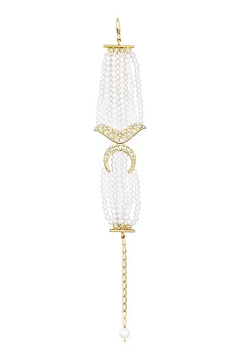 Gold Finish Cream Pearls & Kundan Polki Handcrafted Bracelet